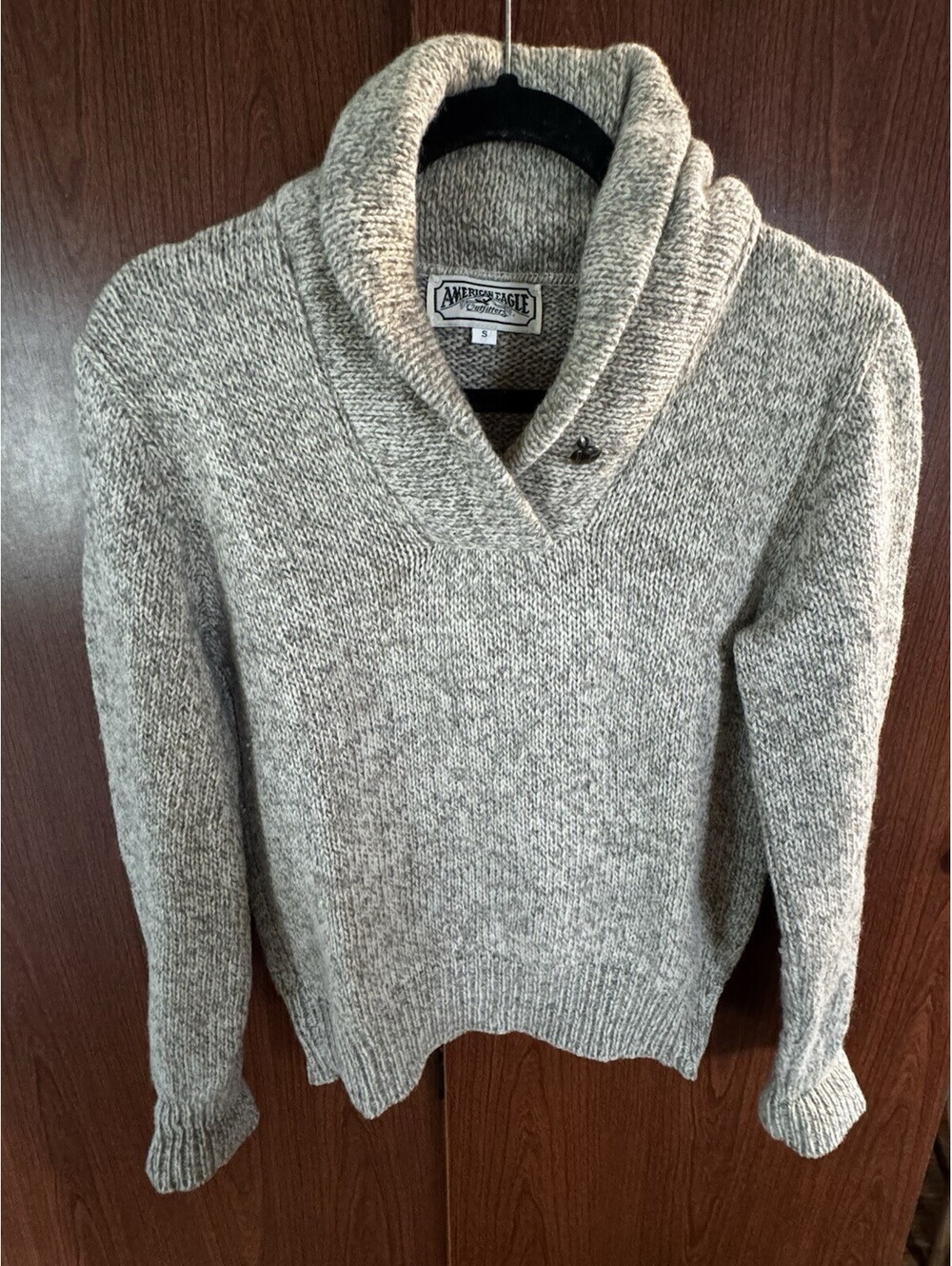 Vintage 90s American Eagle AEO Woman’s Wool Sweater Small Shawl Collar Beige